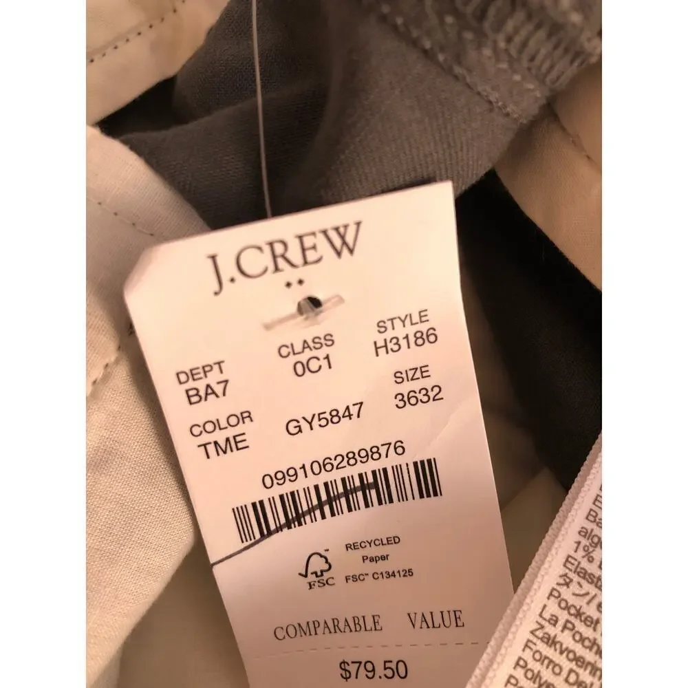 J. Crew Factory Straight Fit Flex Chino Pant Tarnished Metal NWT 36 x 32